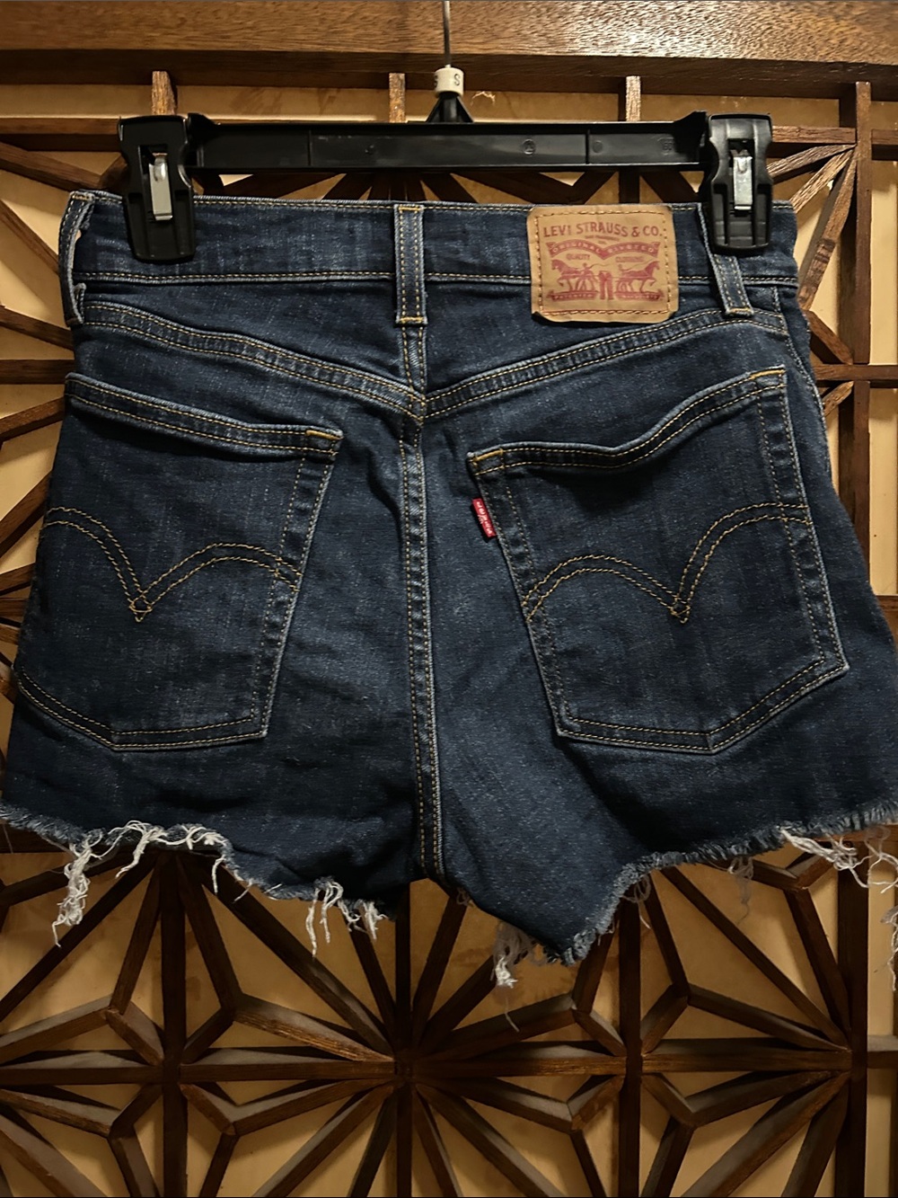Levi's Indigo Frayed Hem High Rise Denim Shorts 26
